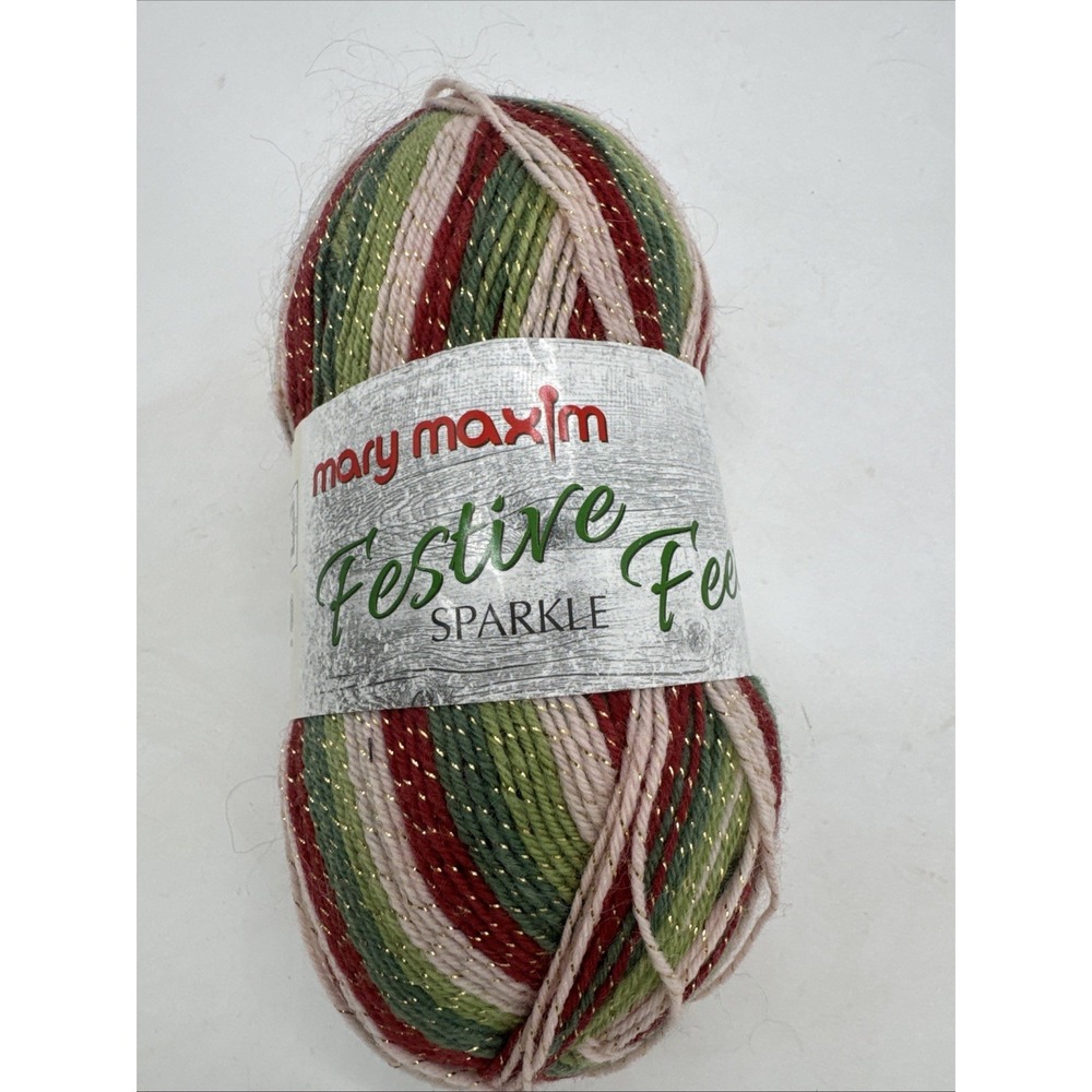 Mary Maxim Candy Cane Sparkle Yarn Super Fine 1 Wool Polyester 437 Yards